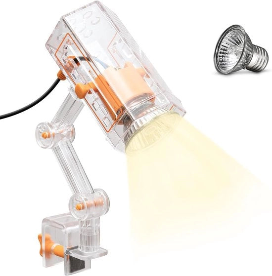 Lampetta adattabile con illuminazione e riscaldamento per rettili, braccio giratorio a 360 gradi, simula la luce solare, radiazione UVA/UVB ultravioletta, trasparente, 25 watt (adatto per tartarughe).