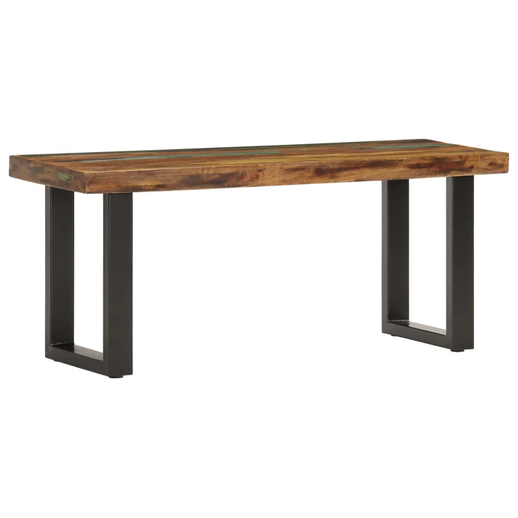 Panca-Sgabello 110 cm in Legno Massello di Recupero e Acciaio