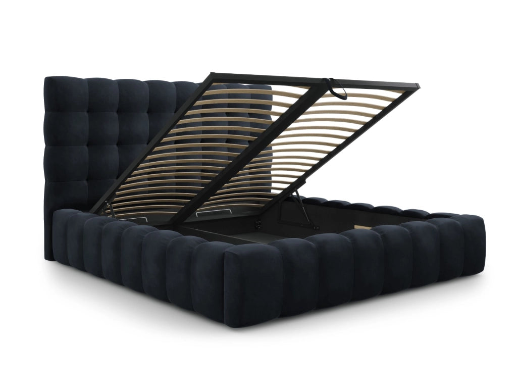 Cosmopolitan Design - Letto a cassettone con testiera "Bali" 140x200cm in velluto blu scuro 