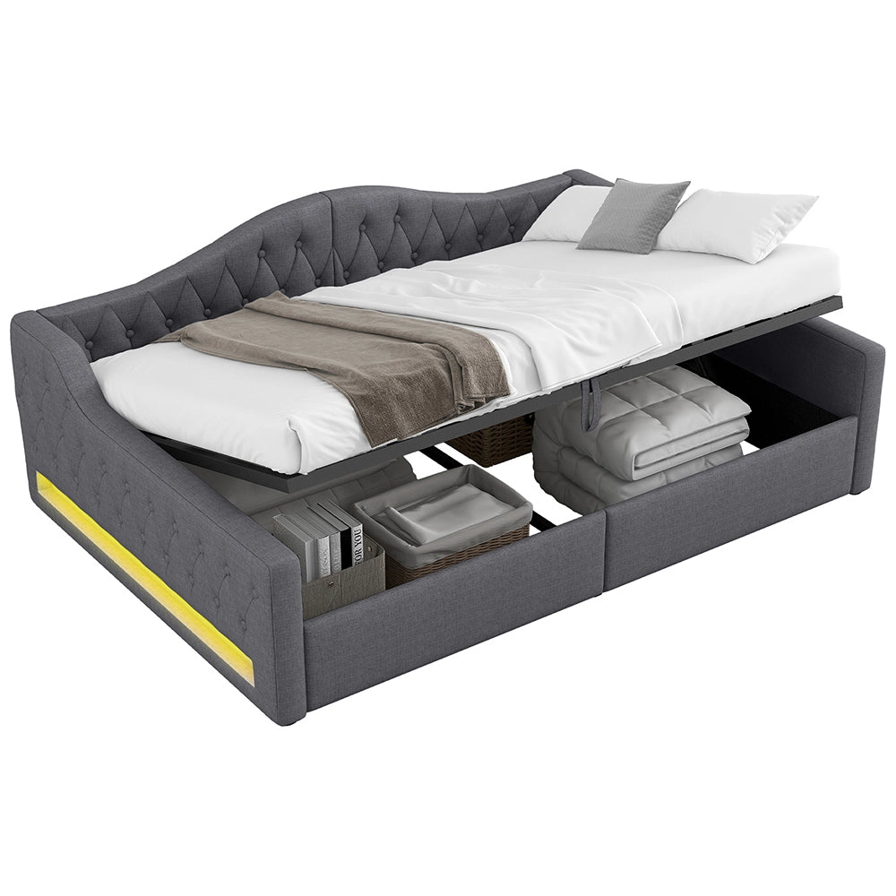 Letto imbottito - Xylo - 140x200cm LED con contenitore, grigio