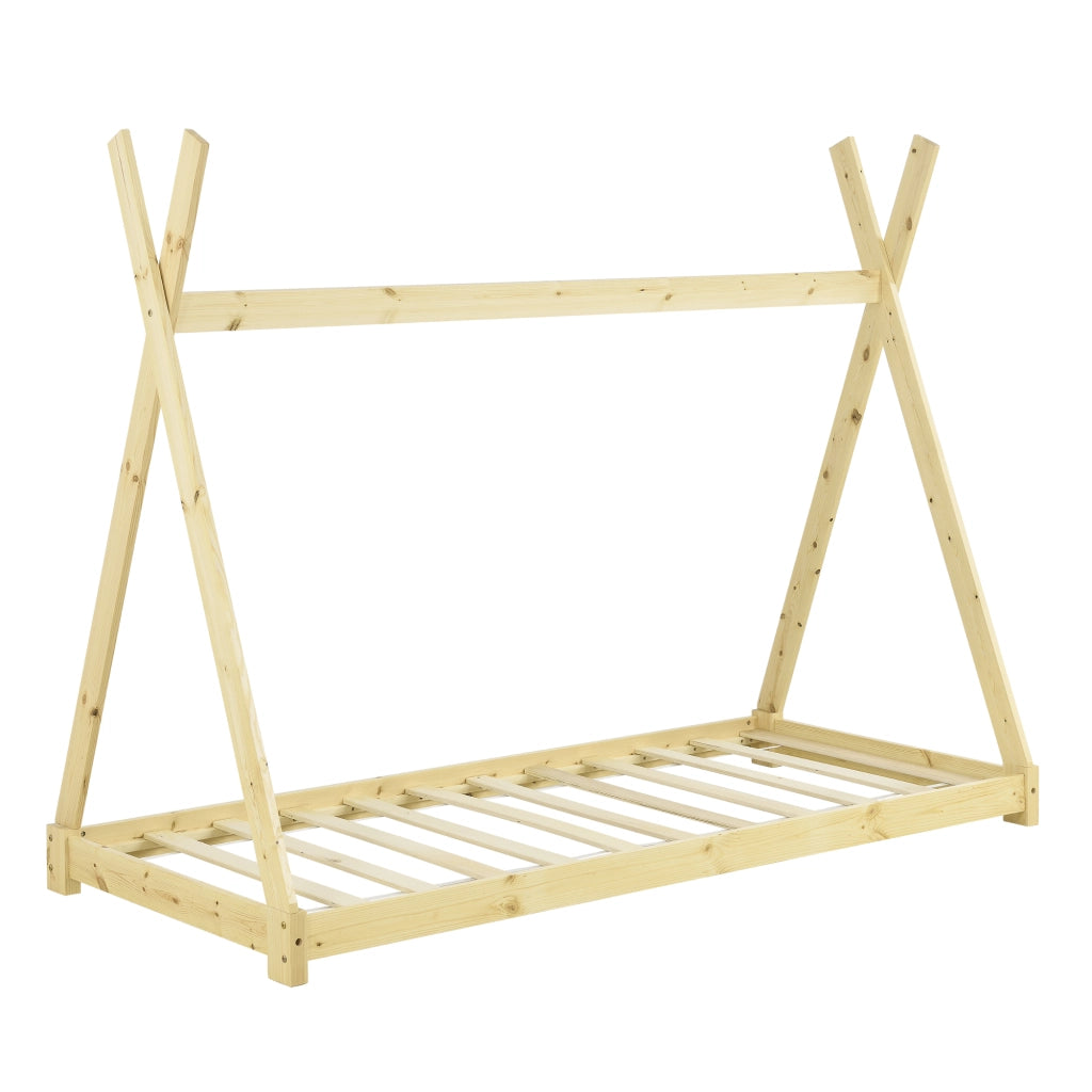 Letto per Cameretta Onejda a Forma di Capanna 90 x 200 cm Naturale [en.casa]