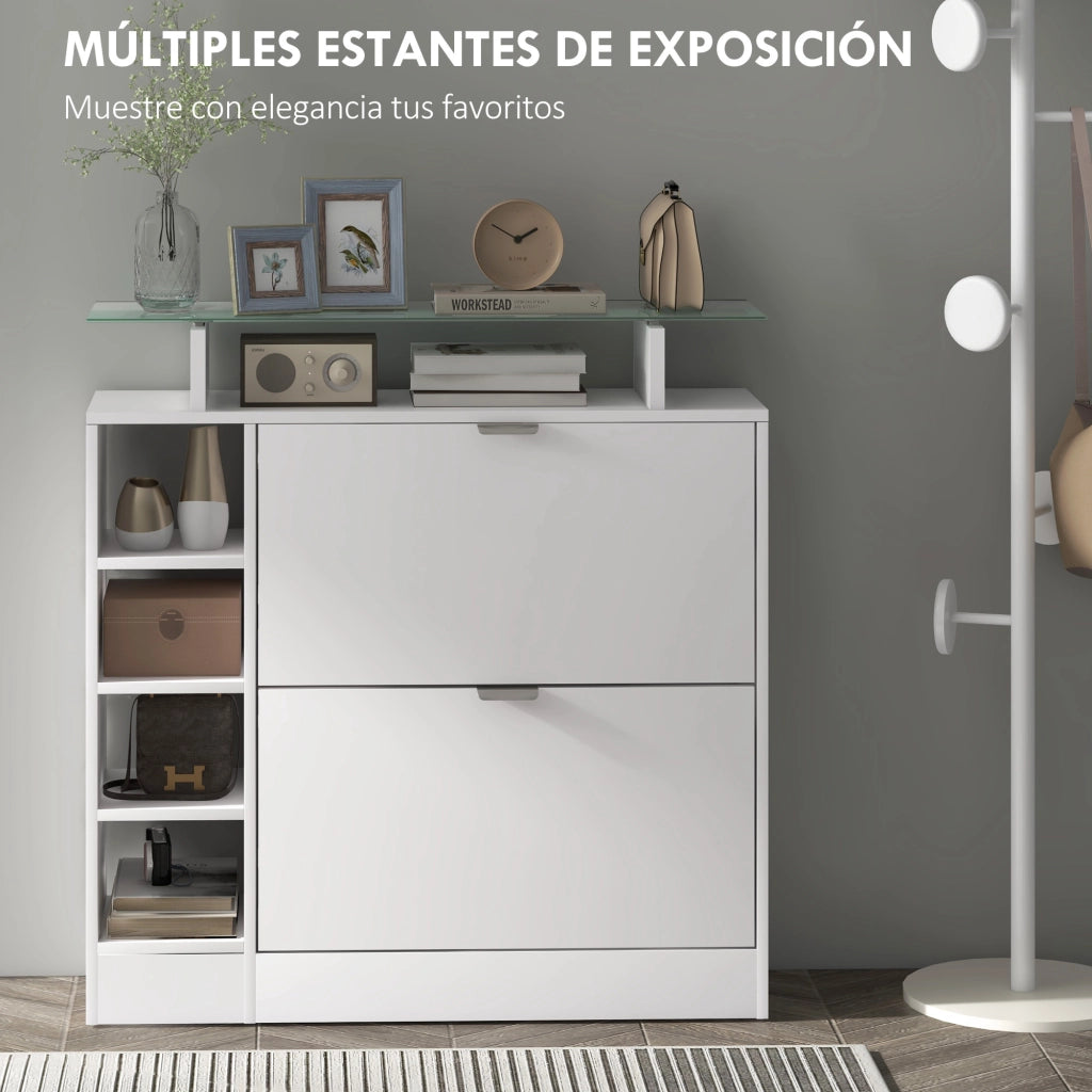 Mobiletto per Scarpe con Cassetti e Ripiani Aggiustabili ¨C Minimal ¨C Bianco 89x25x92 cm