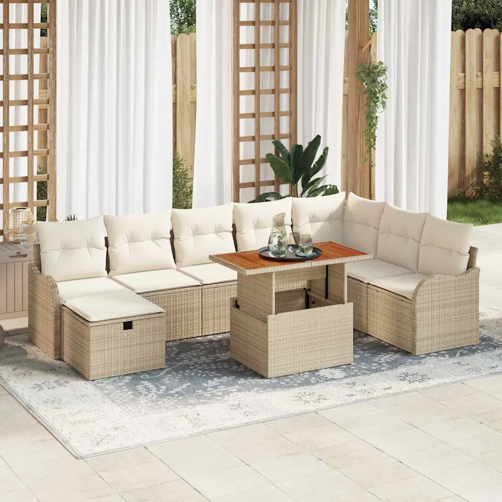 Set Divano da Giardino con cuscino 9 pcs Beige polyrattan 3359956