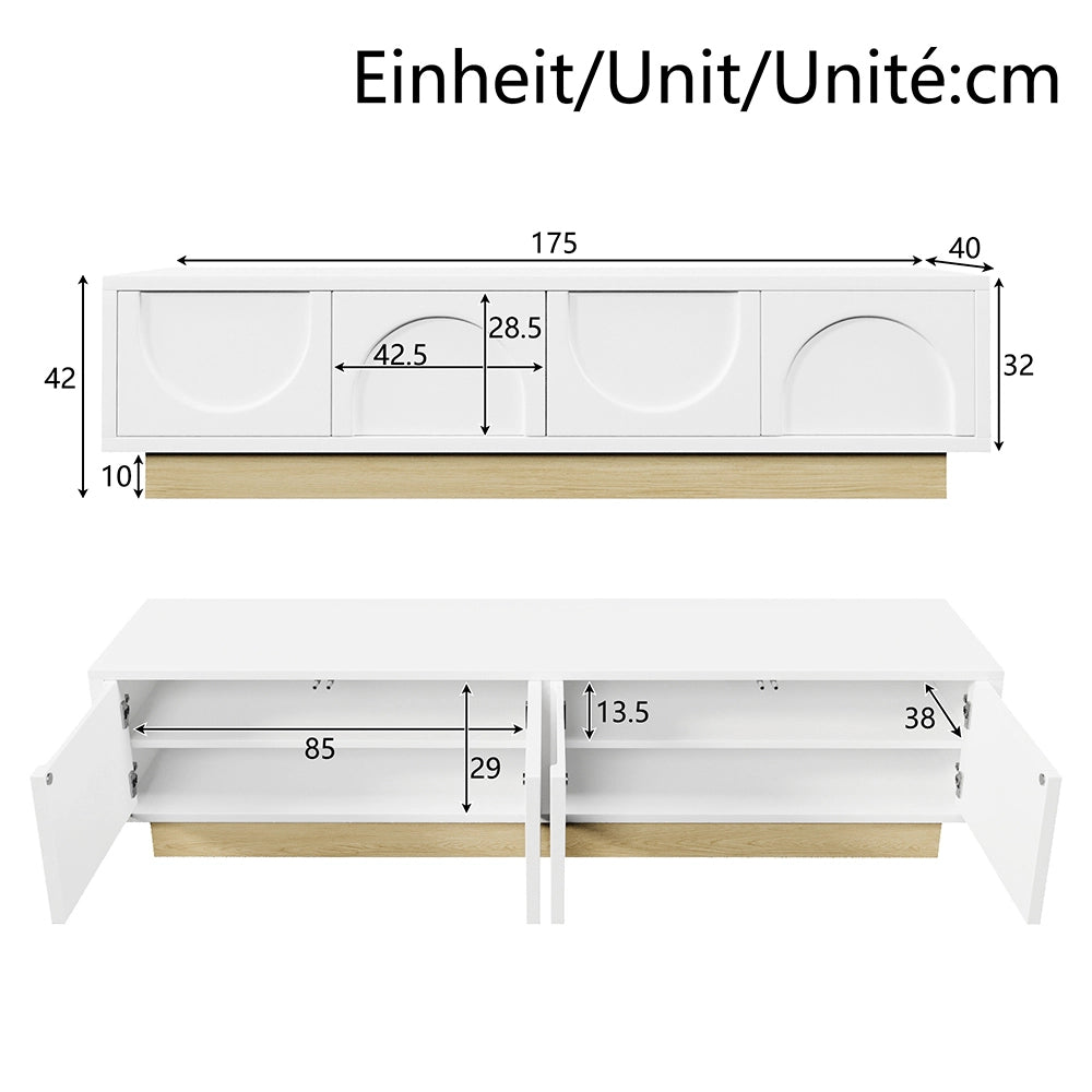 Mobile TV moderno - Xylo - 175cm bianco venato design curvo