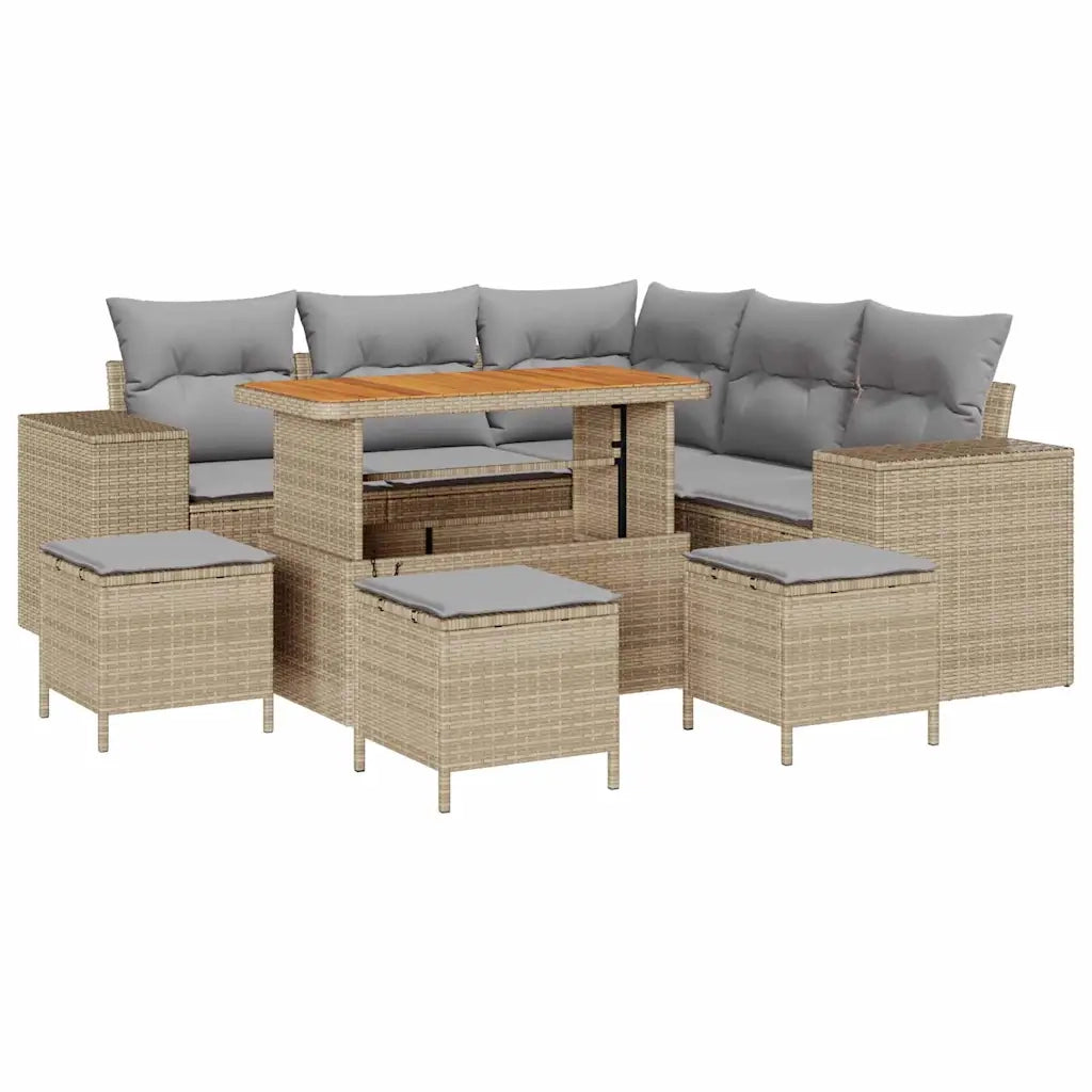 Set Divano da Giardino 9 pcs Beige e Grigio Chiaro polyrattan 3363962