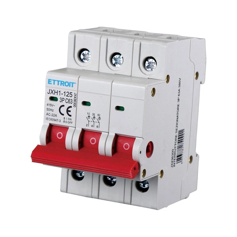Interruttore Sezionatore 3P 63A 415VAC Guida DIN JXH1-125-3P-63A