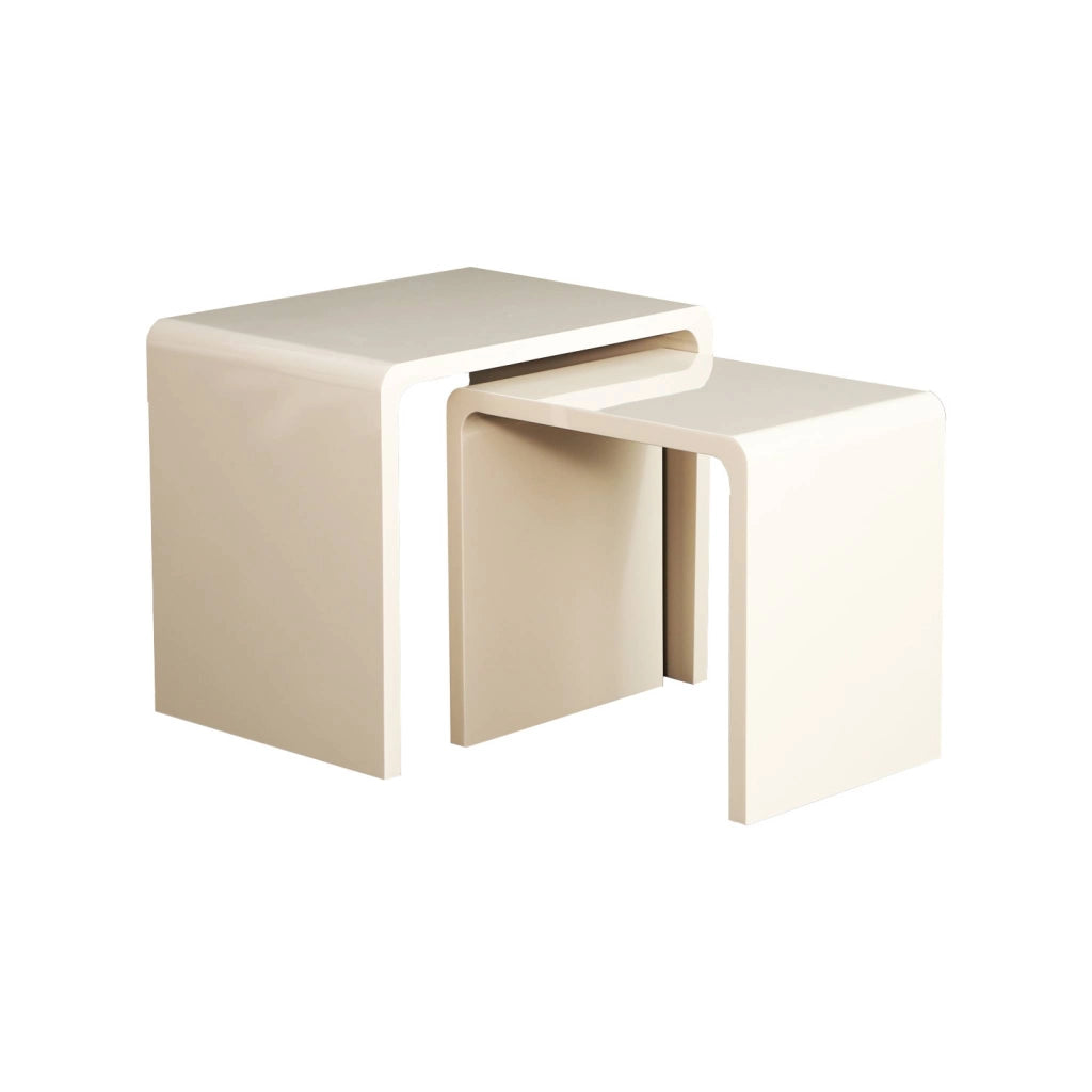 Set di 2 tavolini impilabili finitura lucida, crema