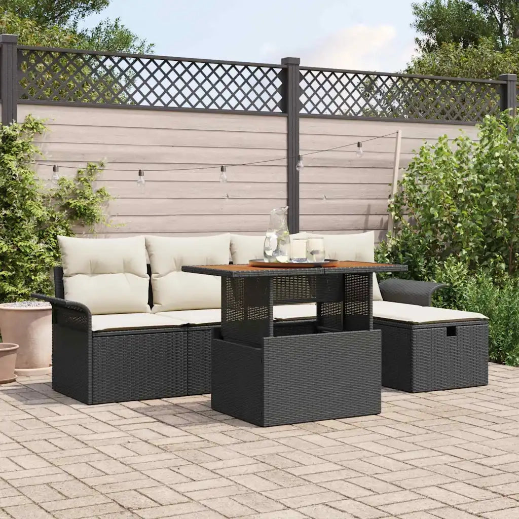Set Divano da Giardino con cuscino 6 pcs Nero polyrattan 3359904