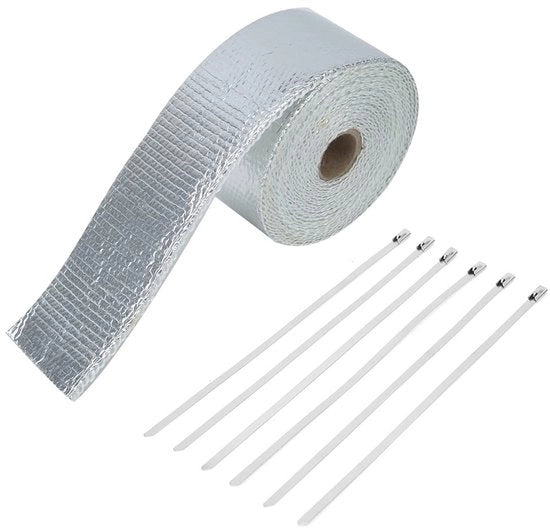 Slango di isolamento per scarico termoresistente fino a 2000°F - isolamento in fibra vetro - lunghezza 5m - 5x500x0,2cm - amichevole con l'ambiente - riduce il consumo di carburante - copertura del tubo di scarico
