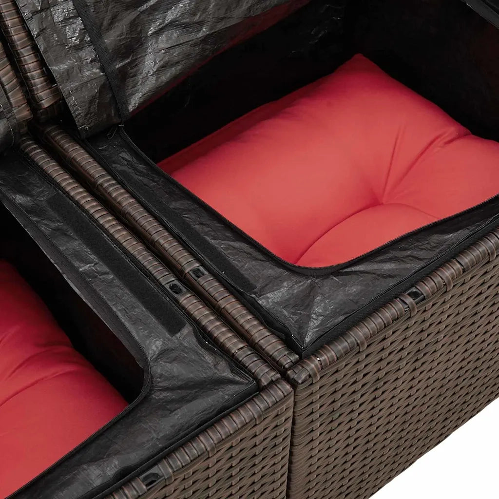 Set di divani con cuscino 6 pcs Marrone e Rosso polyrattan 3355163