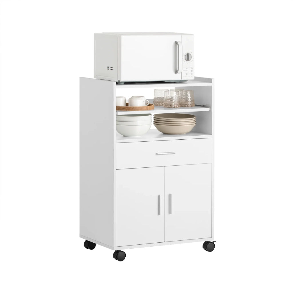Scaffale per Forno a microonde, Carrello da cucina,credenza con route, Bianco FSB09-W