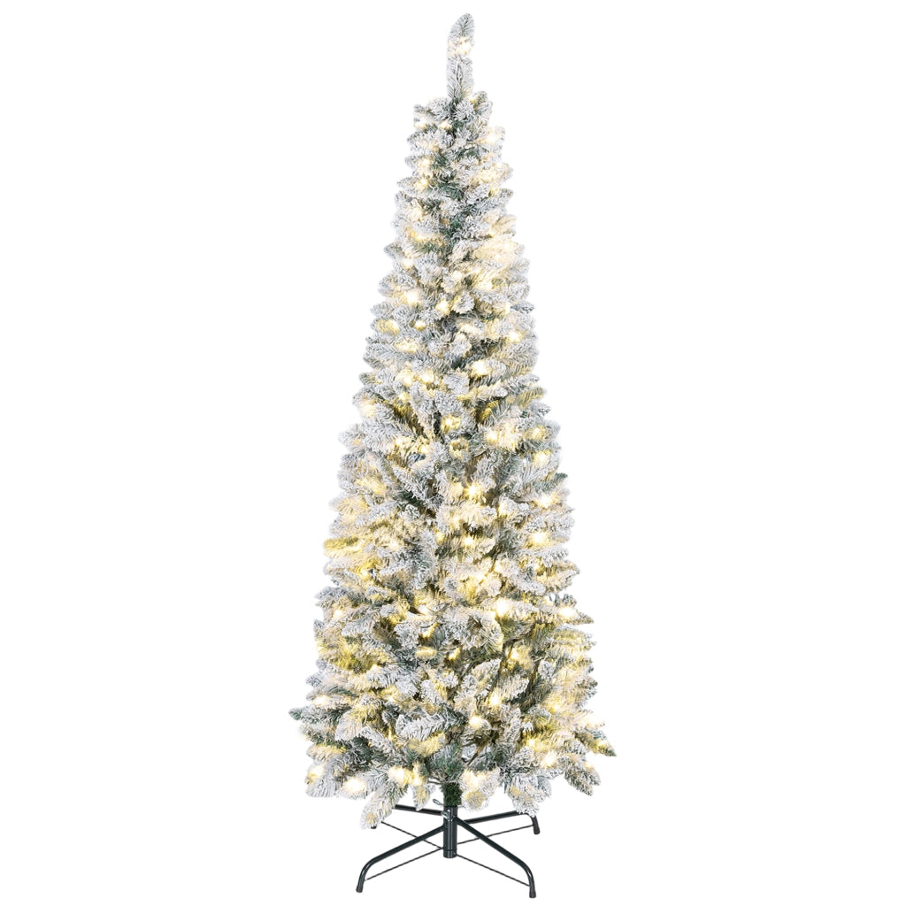 Albero di Natale Stretto 180 cm con Luci LED Bicolori 11 Modi Illuminazione 479 Rami Verde ¨C Minimal