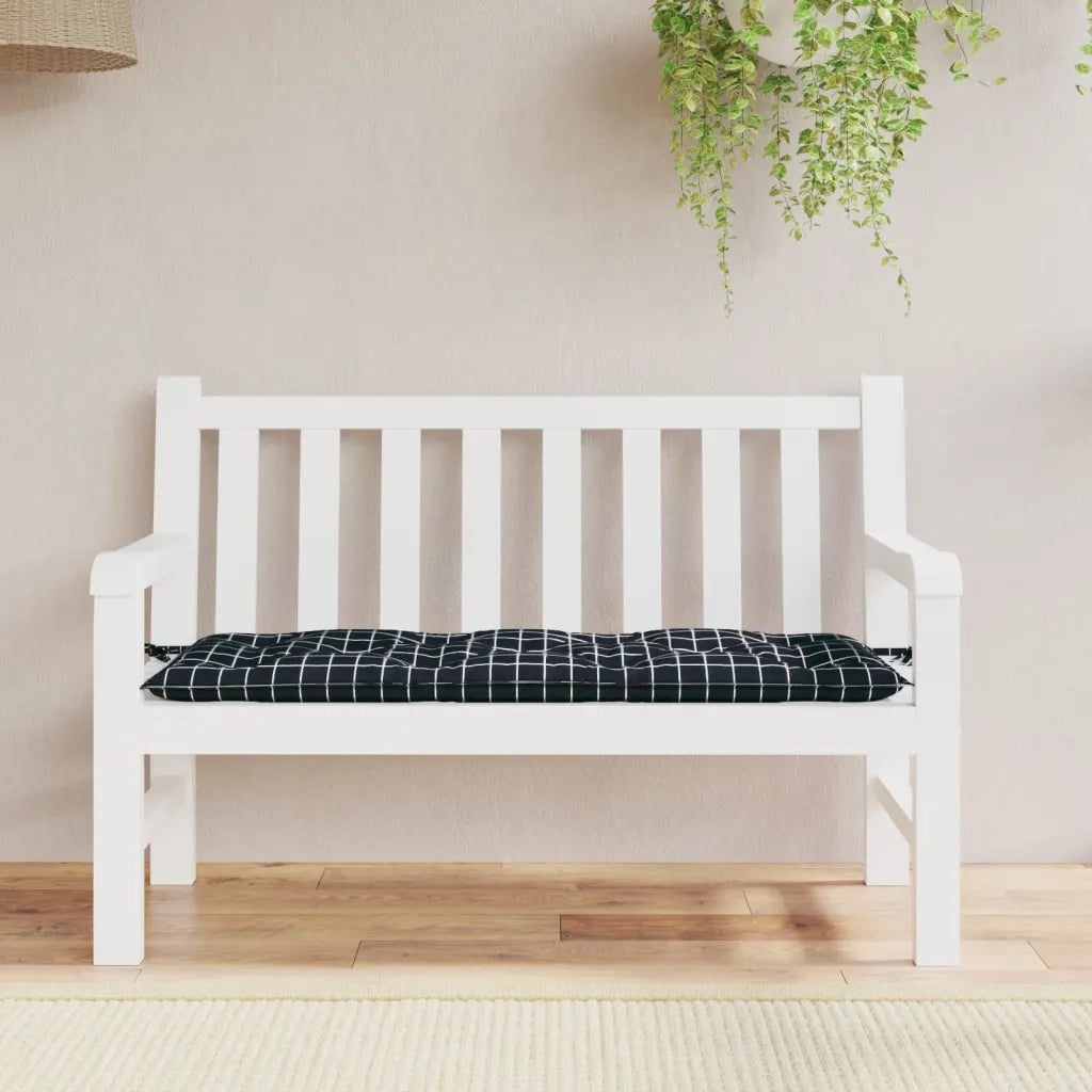 Cuscino Panca Giardino-Cuscini per panchina da esterno Motivo a Quadri Nero 120x50x7 cm Tessuto