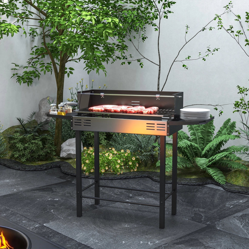 Barbecue a Carbone Portatile con Spiedo Girevole ¨C Minimal ¨C Griglia 118x32x90 cm Nero