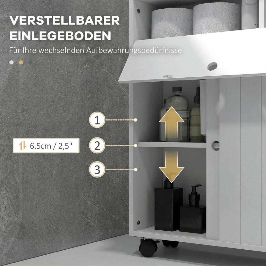 Mobile Bagno Stretto con Ruote, Ante Scorrevoli e Ripiani Regolabili ¨C Minimal ¨C Bianco