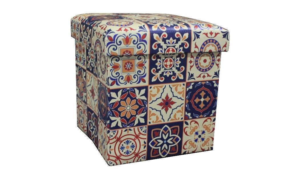 Pouf imbottito decorativo contentore azulejos 36 x 36 x 36 cm