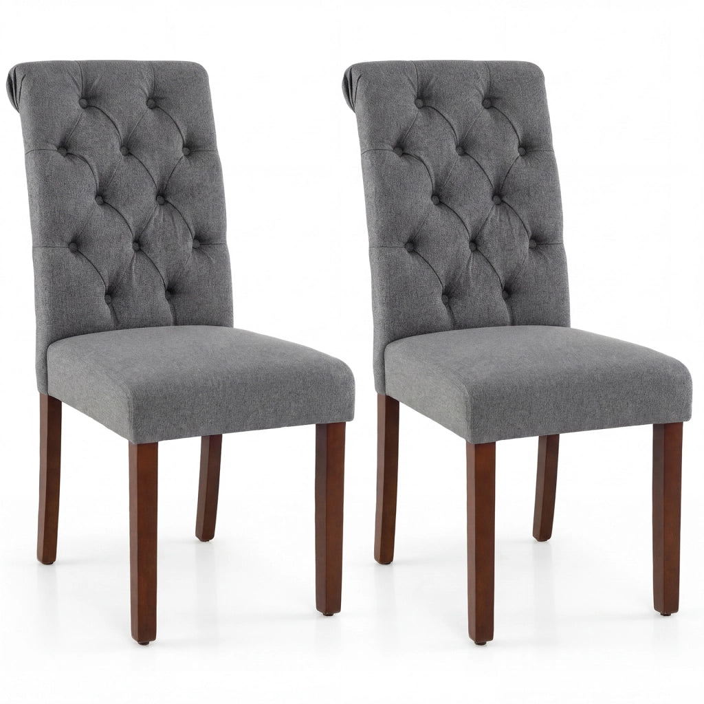 Set di 2 sedie imbottite da cucina cuscino comodo e gambe in legno, Sedia sala da pranzo con schienale alto massello Grigio