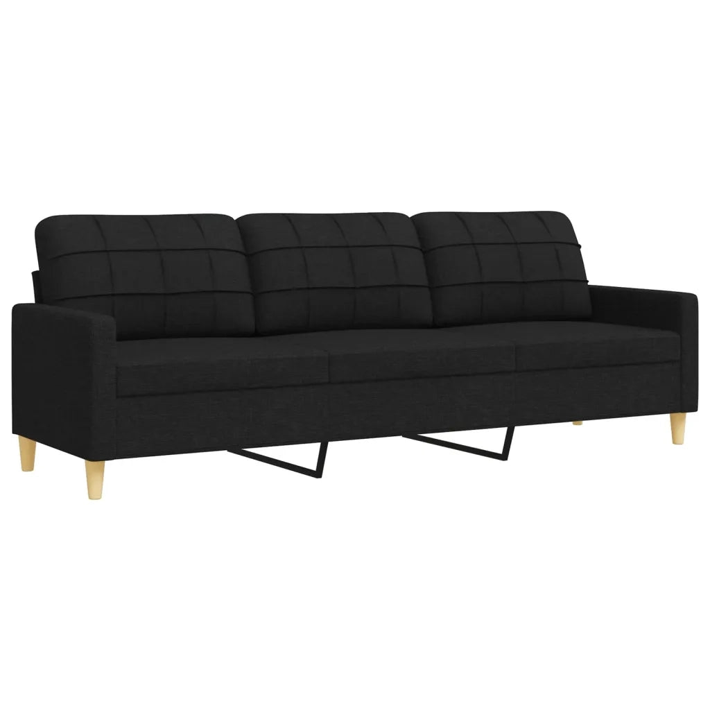 Set Divani 3 pz con Poggiapiedi e Cuscini Nero in Tessuto