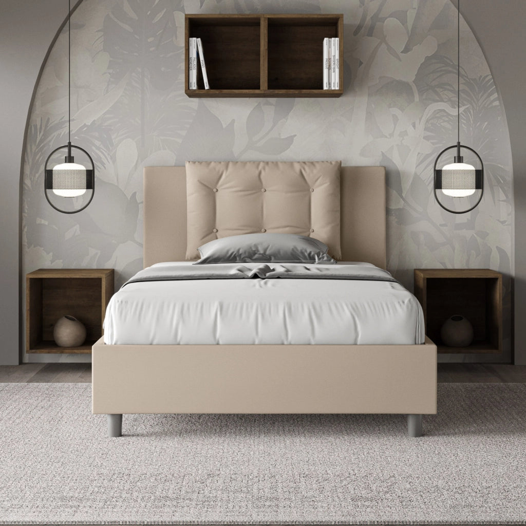 BS COM Letto una piazza e mezza senza rete imbottito 120x190 similpelle tortora