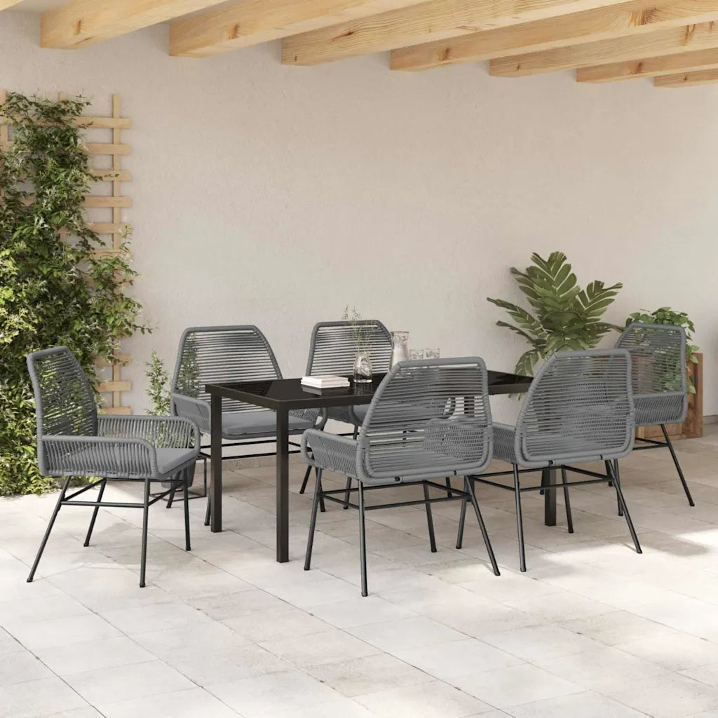 Set da Pranzo per Giardino con cuscino 7 pcs Grigio polyrattan