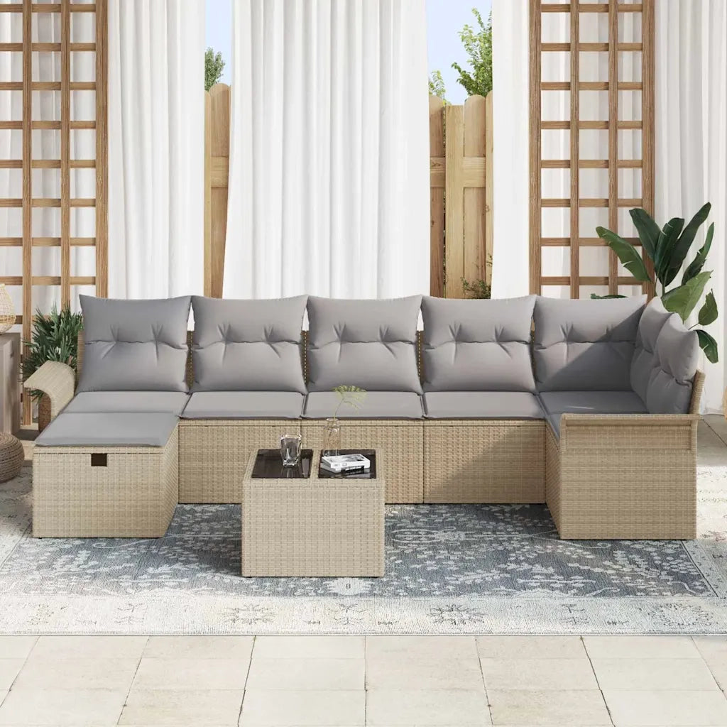 Set Divano da Giardino con cuscino 8 pcs Beige Poly Rattan 3360241