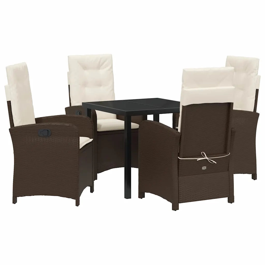 Set da Pranzo per Giardino con cuscino 5 pcs Marrone polyrattan