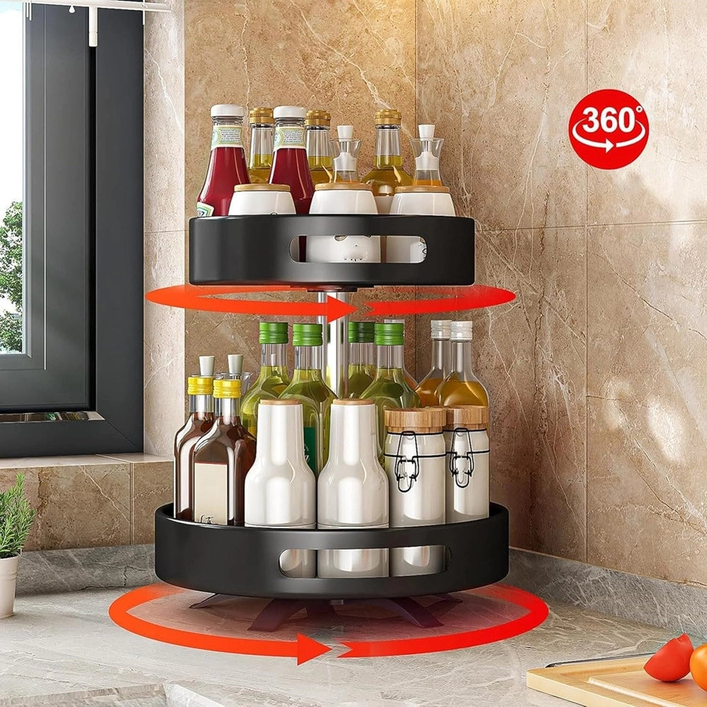 Trade Shop - Portaspezie Organizer Mensola Girevole A 360° Per Cucina Bagno Soggiorno Camera 2 Livelli -