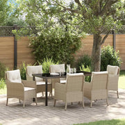 Set da Pranzo per Giardino con cuscino 7 pcs Beige polyrattan