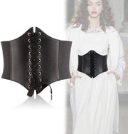 Corsetto in pelle nera - Stile retrò - Corsetto con cinturino - Cinturino elastico - Chiusura a nodo - Materiale di alta qualità - Corsetto
