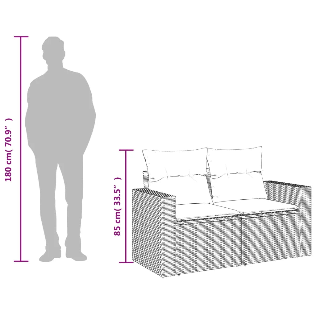 Divano da giardino con cuscini 2 posti nero in polyrattan 365989