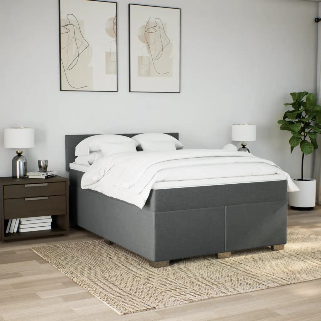 Giroletto a Molle con Materasso Grigio Scuro 140x200cm Tessuto