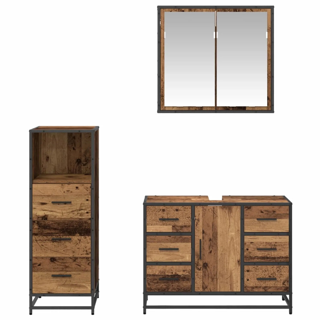 Set di mobili per il bagno con cassetto 3 pcs Legno vecchio 3402536