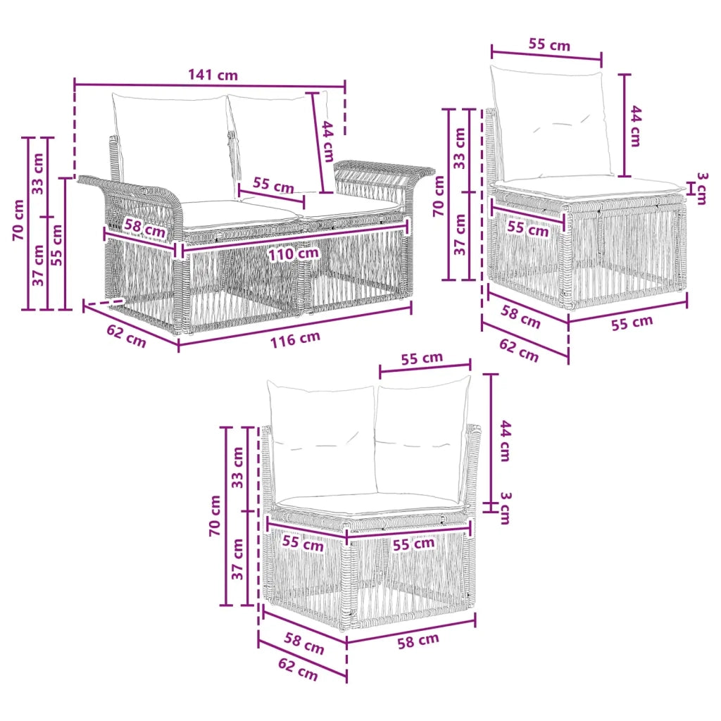 Set Divano da Giardino 12 pz Nero polyrattan 3434986