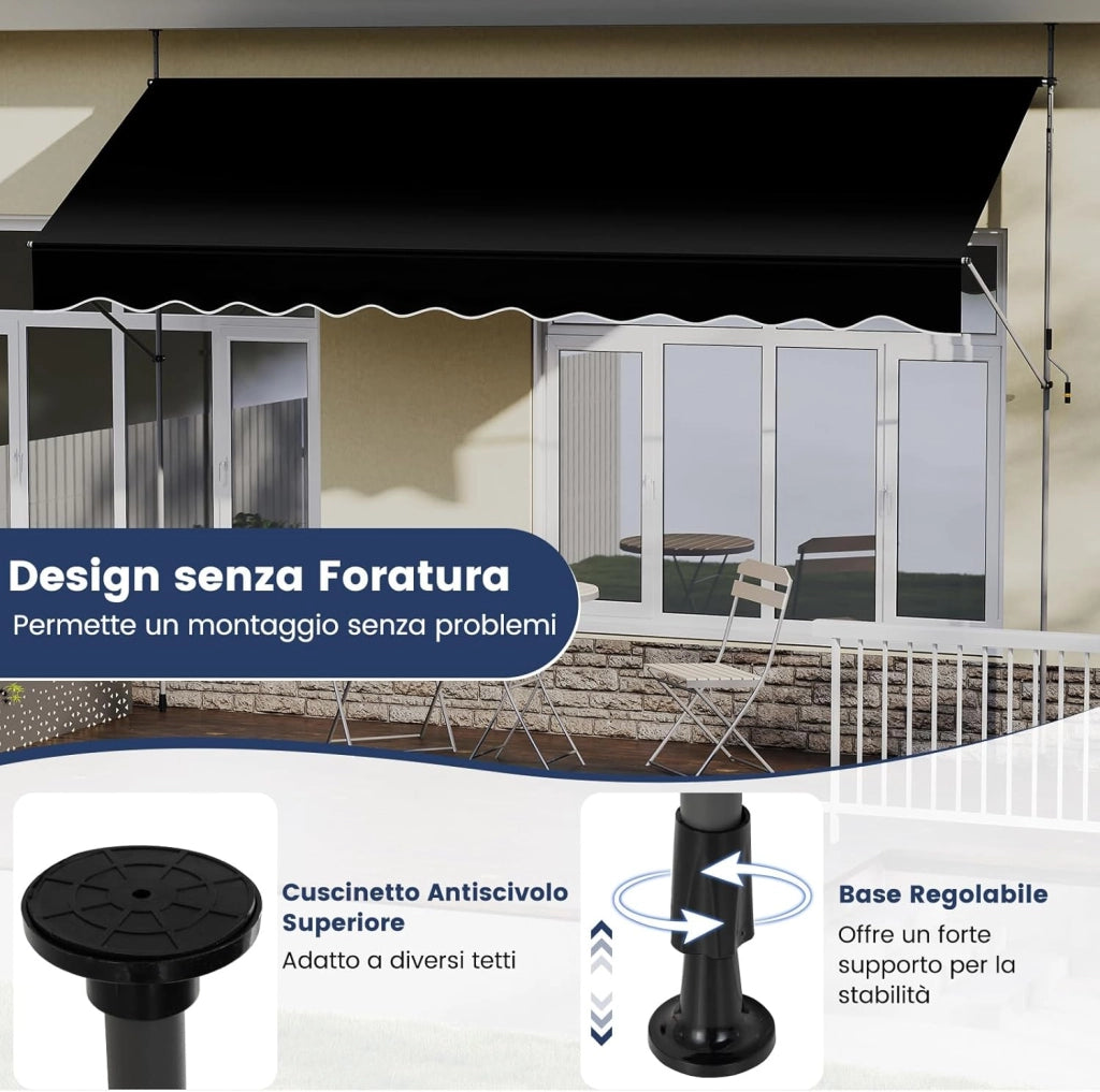 Tenda da Sole a Morsetto, Regolabile in Altezza e Inclinazione con Manovella, Telo Impermeabile e Resistente ai Raggi Solari e Telaio Antiruggine, Tenda Retrattile Senza Foratura (4M,Nero)