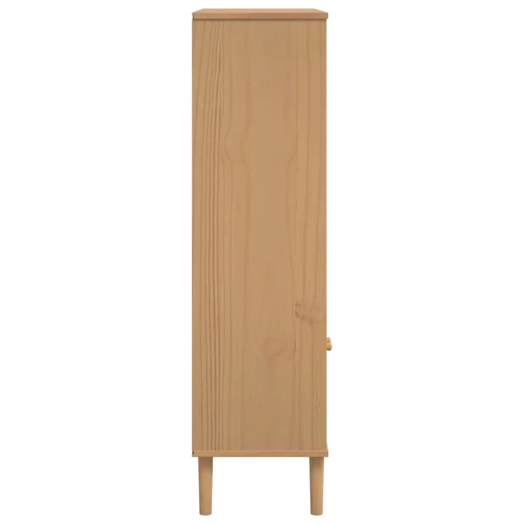 Credenza | Madia | Buffet da pranzo | Armadio da pranzo SENJA Aspetto Rattan Marrone 90x35x130 cm Legno Pino
