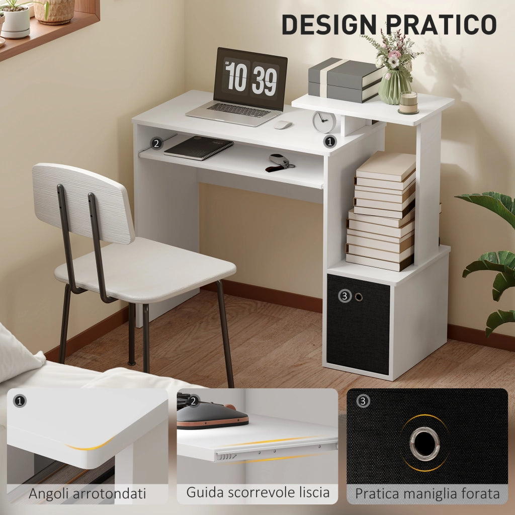 Scrivania Moderna con Cassetto e Ripiani ¨C Minimal ¨C Bianco e Nero 100x40x86.6cm
