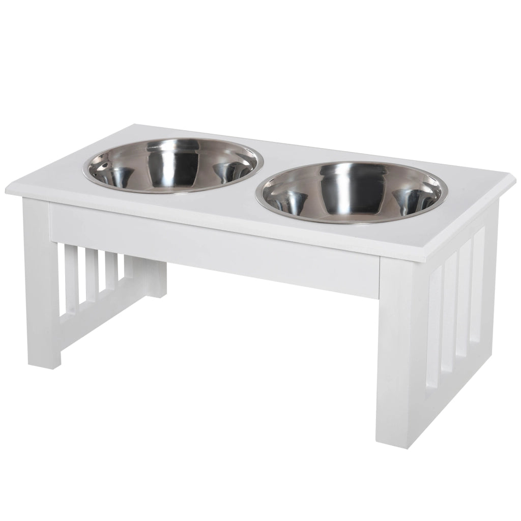 Mangiatoia per Cani e Gatti in Legno ¨C Minimal ¨C Bianco 44x24x15 cm
