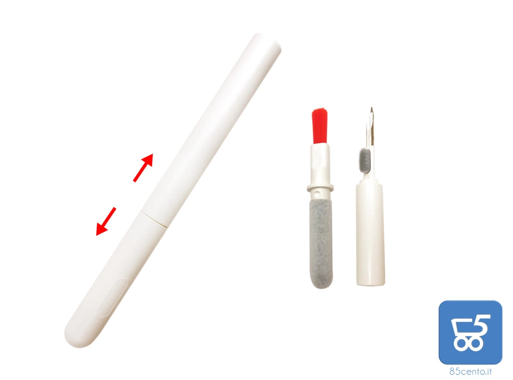 Kit Pulizia Cuffie Auricolari Multifunzione 3 in 1 in ABS Spugna e spazzolina Bianco