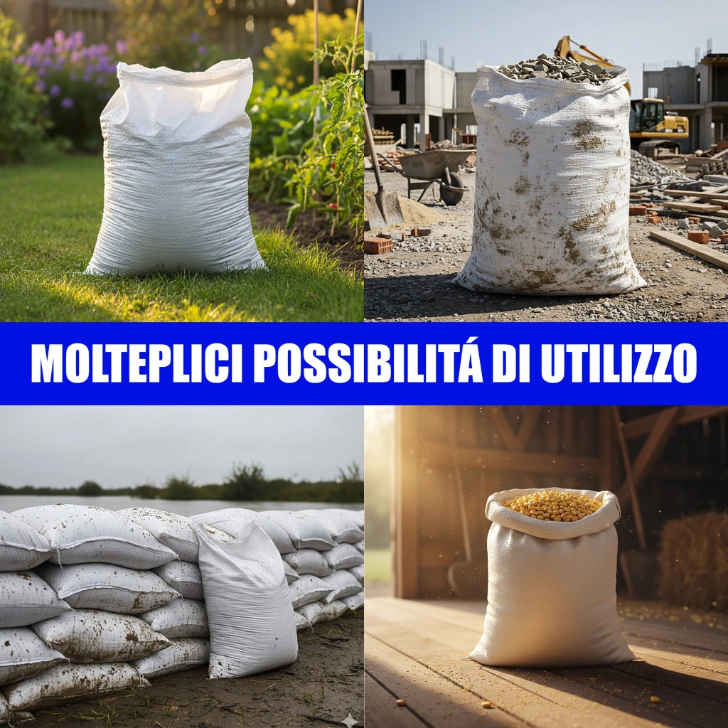 25 Pezzi Sacchi Raccolta Multiuso In Rafia PP Sacco Sabbia Antiallagamento Macerie Foglie Olive Giardinaggio 75x150 Cm