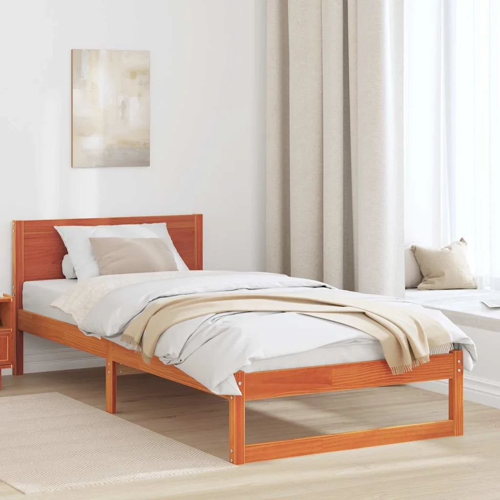 Letto singolo | Letto per adulti | Struttura del letto Marrone cerato 90 x 200 cm Pino massello
