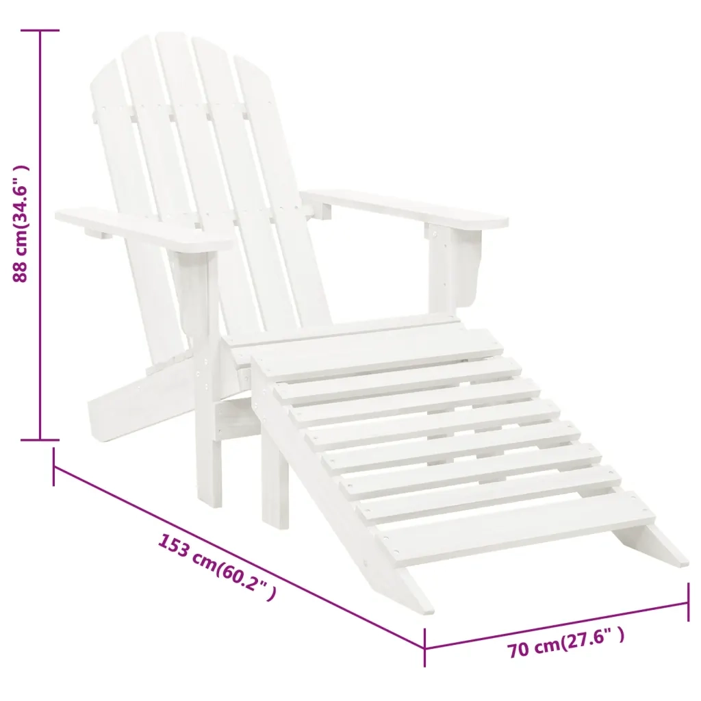 Sedia da Giardino con Poggiagambe in Legno Bianco 40859