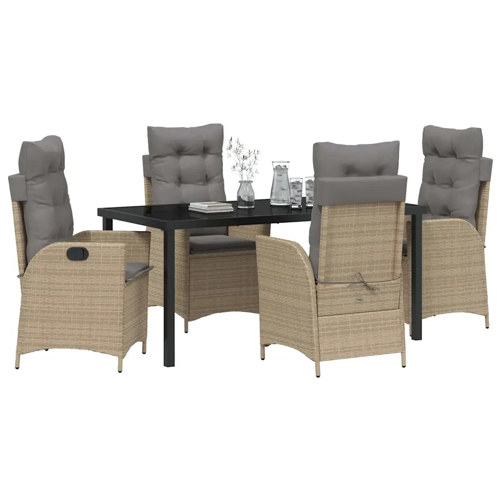 Set da Pranzo per Giardino con cuscino 5 pcs Beige polyrattan