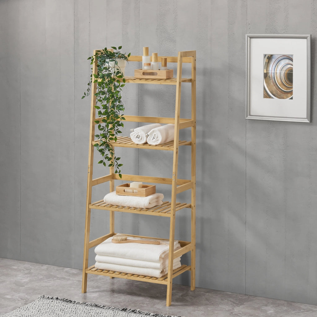 Scaffale a Scala Vinje con 4 Ripiani - Bambù Naturale [en.casa]