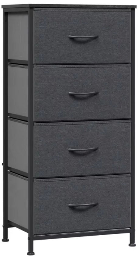 Comodino Piccolo - 4 Ripiani di Stoccaggio - Cassetto con Superficie in Legno - Struttura in Metallo - Adatto per Camera da Letto, Corridoio o Soggiorno - Grigio Scuro - 45x94,5x30 cm