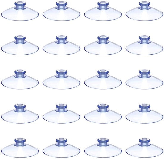 Zuignap 20 mm - Plastic trasparente - 20 confezioni - Antiscivolo - Per vetro - Ideale per fissaggio a parete - Zuignappen