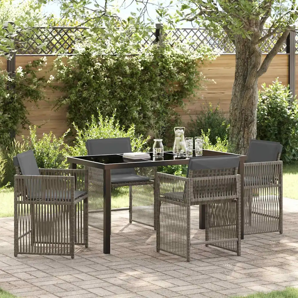 Set da Pranzo per Giardino 5 pcs Grigio polyrattan
