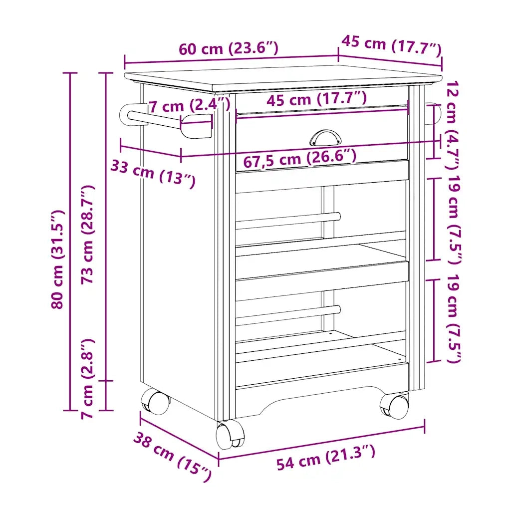 Carrello da Cucina BODO Bianco e Marrone 67,5x45x80 cm 4016879