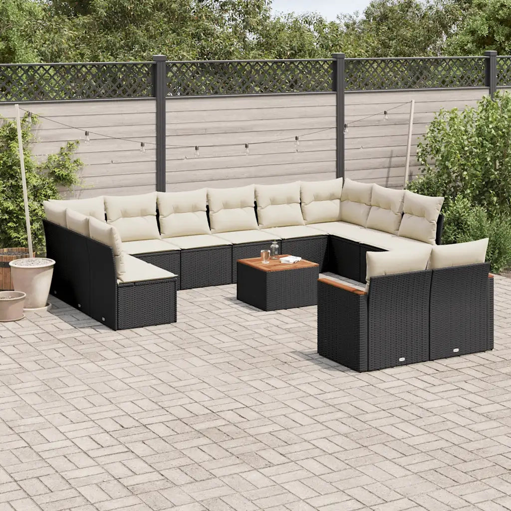 Set Divani da Giardino 13pz con Cuscini Nero in Polyrattan