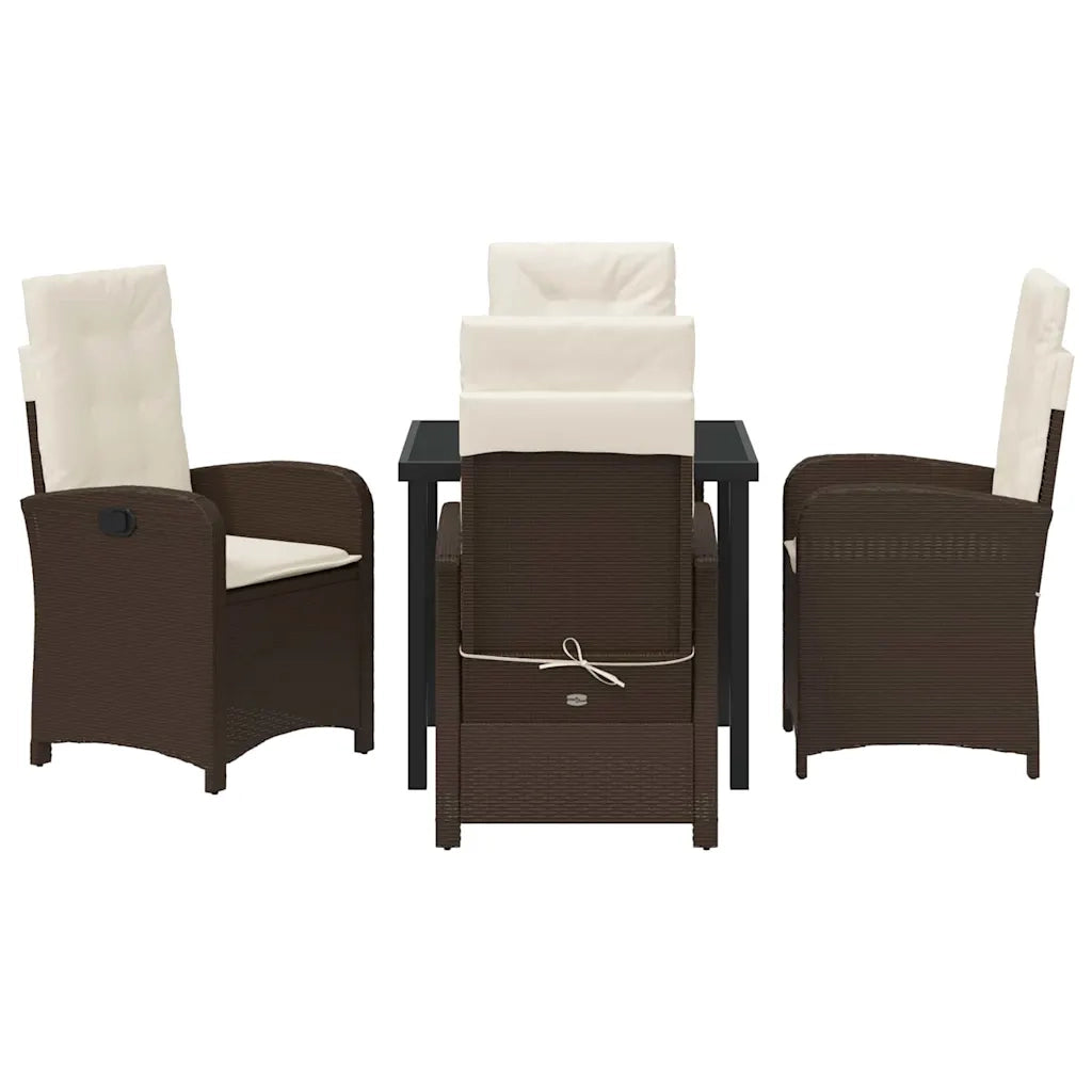 Set da Pranzo per Giardino con cuscino 5 pcs Marrone polyrattan