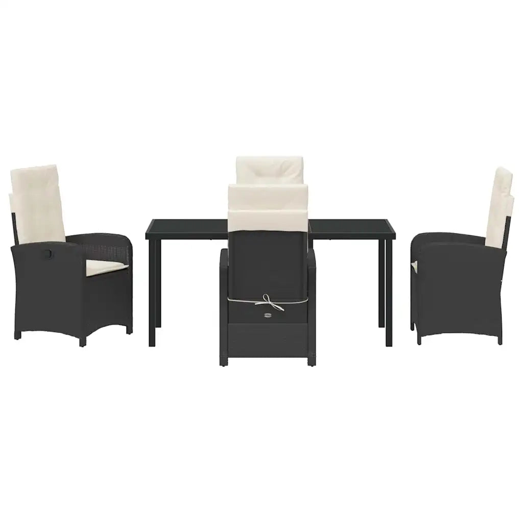 Set da Pranzo per Giardino con cuscino 5 pcs Nero polyrattan
